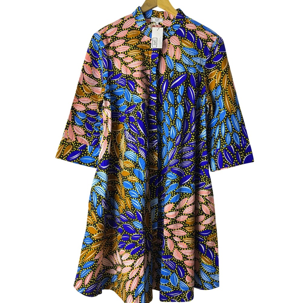 Zuri Kenya Wax Print Shirt Dress Womens Large African Artisan Bold Statement